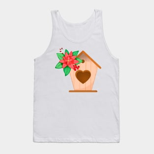 Poinsettia and birdhouse Tank Top